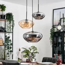 hofstein Mertola Suspension, Boule lumineuse Noir, 3 lumières