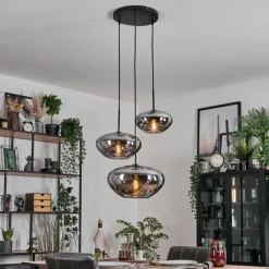 hofstein Mertola Suspension, Boule lumineuse Noir, 3 lumières