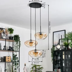 hofstein Mertola Suspension, Boule lumineuse Noir, 3 lumières