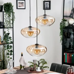 hofstein Mertola Suspension, Boule lumineuse Noir, 3 lumières