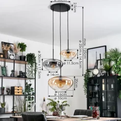 hofstein Mertola Suspension, Boule lumineuse Noir, 3 lumières