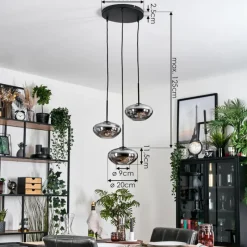 hofstein Mertola Suspension, Boule lumineuse Noir, 3 lumières