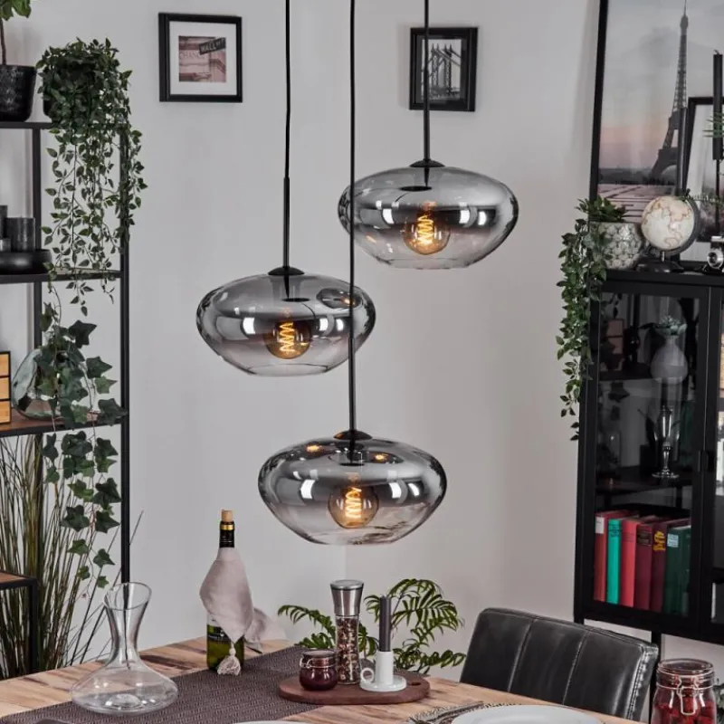 Suspension Verre Fumé-hofstein Mertola Suspension, Boule lumineuse Noir, 3 lumières