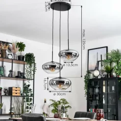 Suspension Verre Fumé-hofstein Mertola Suspension, Boule lumineuse Noir, 3 lumières