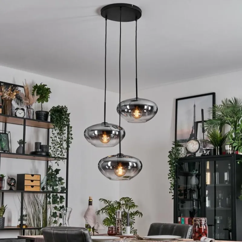 Suspension Verre Fumé-hofstein Mertola Suspension, Boule lumineuse Noir, 3 lumières