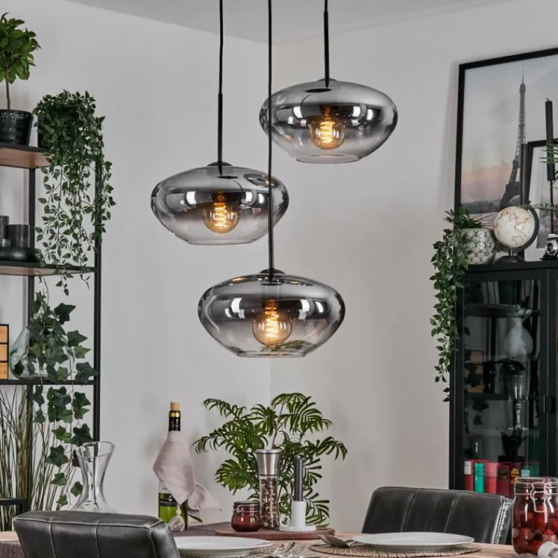 Suspension Verre Fumé-hofstein Mertola Suspension, Boule lumineuse Noir, 3 lumières