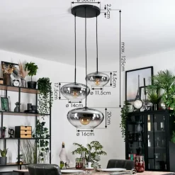 hofstein Mertola Suspension, Boule lumineuse Noir, 3 lumières