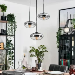 hofstein Mertola Suspension, Boule lumineuse Noir, 3 lumières