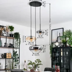 hofstein Mertola Suspension, Boule lumineuse Noir, 3 lumières