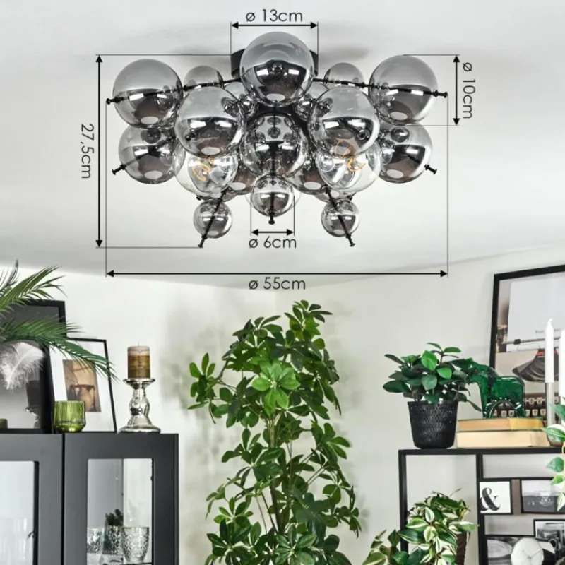 Suspension Verre Fumé-hofstein Milheiros Plafonnier, Boule lumineuse Fumé, 3 lumières