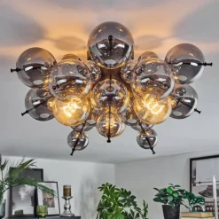 Suspension Verre Fumé-hofstein Milheiros Plafonnier, Boule lumineuse Fumé, 3 lumières