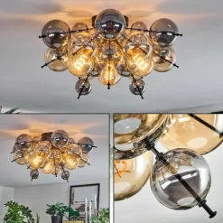 hofstein Milheiros Plafonnier, Boule lumineuse Ambre, Fumé, 3 lumières
