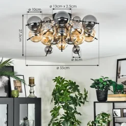 hofstein Milheiros Plafonnier, Boule lumineuse Ambre, Fumé, 3 lumières