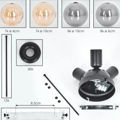 hofstein Milheiros Plafonnier, Boule lumineuse Ambre, Fumé, 3 lumières