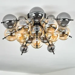 hofstein Milheiros Plafonnier, Boule lumineuse Ambre, Fumé, 3 lumières