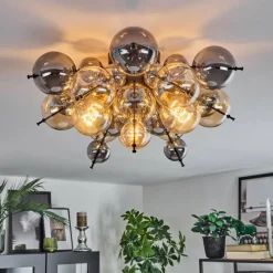 hofstein Milheiros Plafonnier, Boule lumineuse Ambre, Fumé, 3 lumières