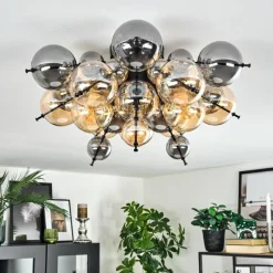 hofstein Milheiros Plafonnier, Boule lumineuse Ambre, Fumé, 3 lumières