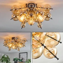 hofstein Milheiros Plafonnier, Boule lumineuse Ambre, 3 lumières