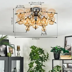 hofstein Milheiros Plafonnier, Boule lumineuse Ambre, 3 lumières