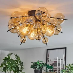 hofstein Milheiros Plafonnier, Boule lumineuse Ambre, 3 lumières