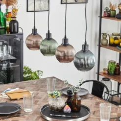 hofstein Mo Suspension Bleu, Vert, Cuivré, 4 lumières