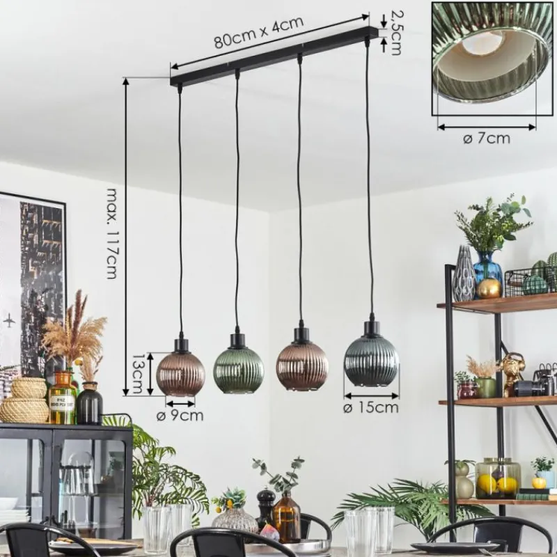 hofstein Mo Suspension Bleu, Vert, Cuivré, 4 lumières