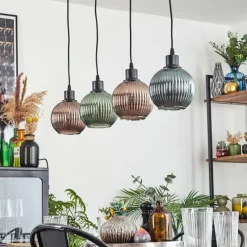 hofstein Mo Suspension Bleu, Vert, Cuivré, 4 lumières