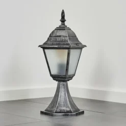 Luminaires Rustiques-hofstein Naofe Borne lumineuse, Eclairage de chemin Noir, Argenté, 1 lumière