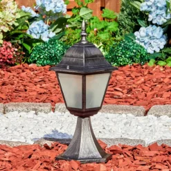 Luminaires Rustiques-hofstein Naofe Borne lumineuse, Eclairage de chemin Noir, Argenté, 1 lumière