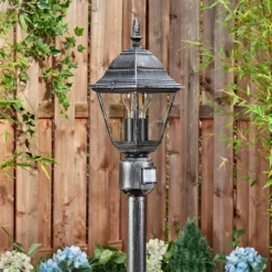 Luminaires Rustiques-hofstein Naofe Eclairage de chemin Noir, Argenté, 1 lumière, Détecteur de mouvement