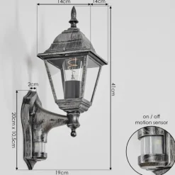 Luminaires Rustiques-hofstein Naofe Lampe murale d´extérieur, Applique murale Noir, Argenté, 1 lumière, Détecteur de mouvement