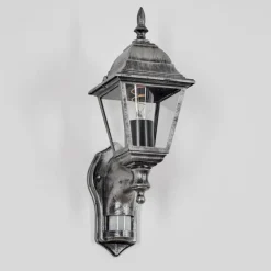 Luminaires Rustiques-hofstein Naofe Lampe murale d´extérieur, Applique murale Noir, Argenté, 1 lumière, Détecteur de mouvement