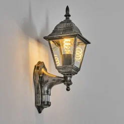 Luminaires Rustiques-hofstein Naofe Lampe murale d´extérieur, Applique murale Noir, Argenté, 1 lumière, Détecteur de mouvement