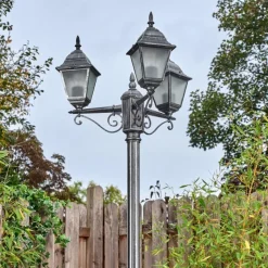 Luminaires Rustiques-hofstein Naofe Réverbère, Eclairage de chemin Noir, Argenté, 3 lumières