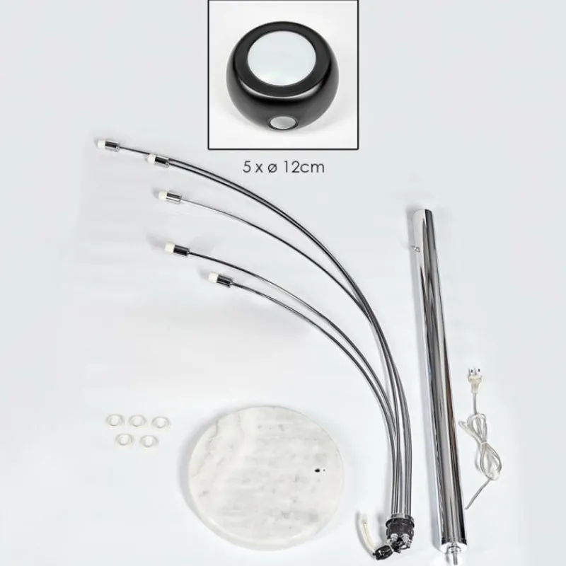 hofstein Nikkala Lampadaire Chrome, Marbre, Blanc, 5 lumières