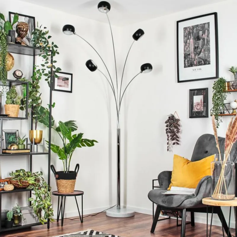 hofstein Nikkala Lampadaire Chrome, Marbre, Blanc, 5 lumières