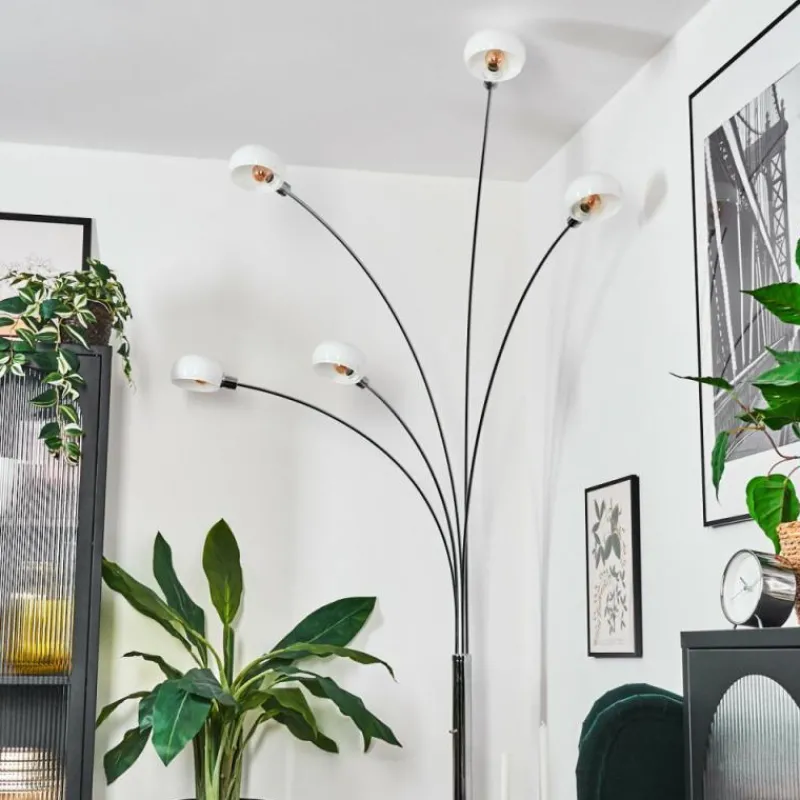 hofstein Nikkala Lampadaire Chrome, Blanc, 5 lumières