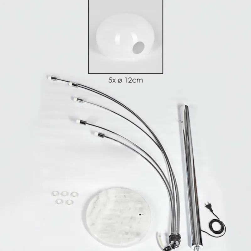 hofstein Nikkala Lampadaire Chrome, Blanc, 5 lumières