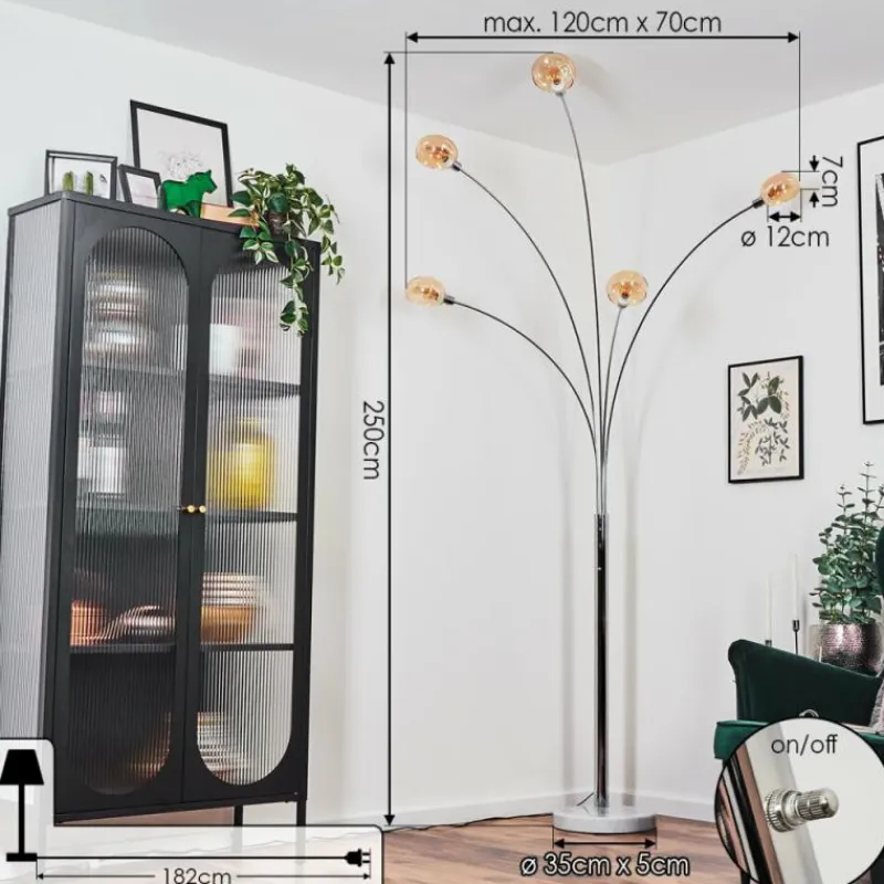 hofstein Nikkala Lampadaire Chrome, Blanc, 5 lumières