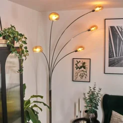 hofstein Nikkala Lampadaire Chrome, Blanc, 5 lumières