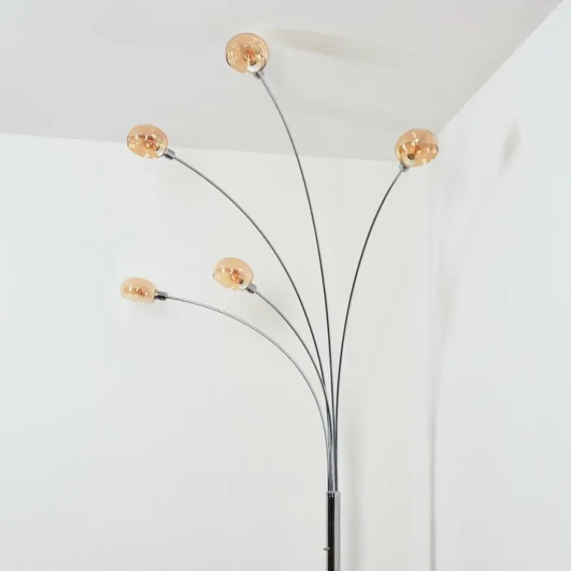 hofstein Nikkala Lampadaire Chrome, Blanc, 5 lumières