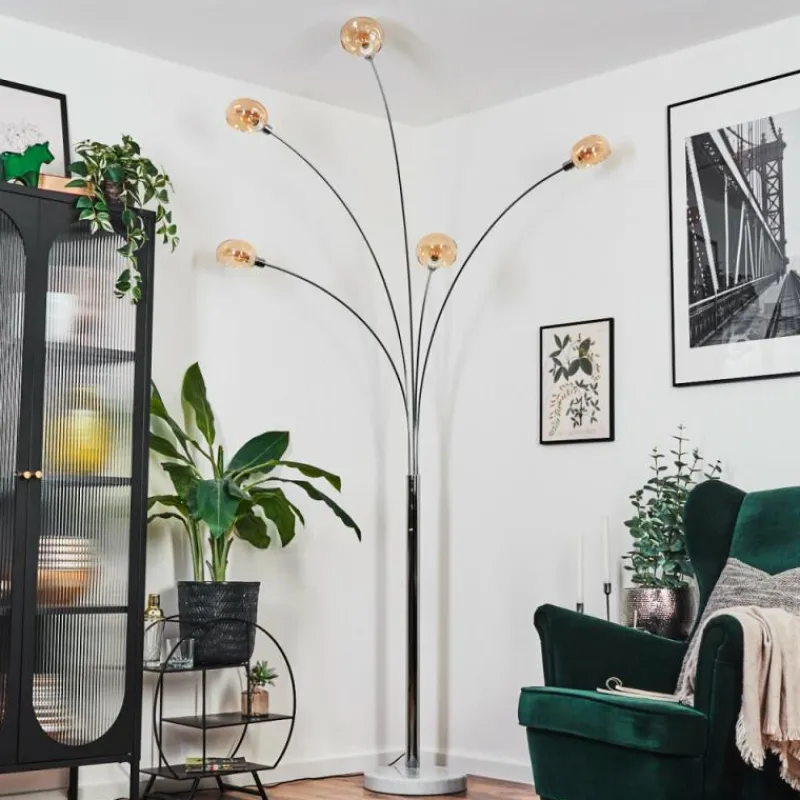 hofstein Nikkala Lampadaire Chrome, Blanc, 5 lumières