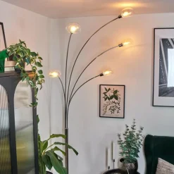 hofstein Nikkala Lampadaire Chrome, Blanc, 5 lumières