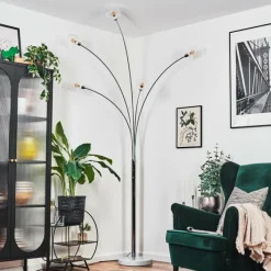 hofstein Nikkala Lampadaire Chrome, Blanc, 5 lumières