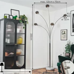 hofstein Nikkala Lampadaire Chrome, Blanc, 5 lumières