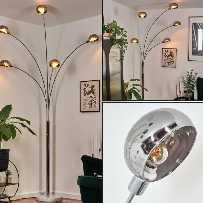 Suspension Verre Fumé-hofstein Nikkala Lampadaire Chrome, Blanc, 5 lumières