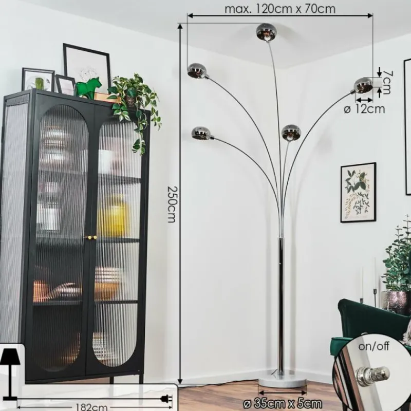 Suspension Verre Fumé-hofstein Nikkala Lampadaire Chrome, Blanc, 5 lumières