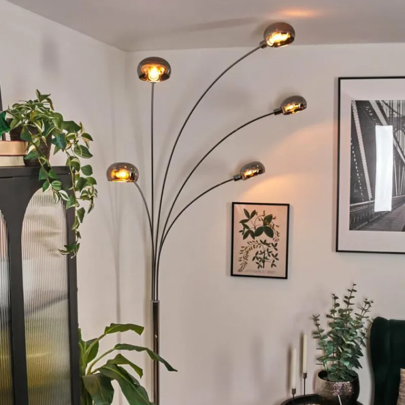 Suspension Verre Fumé-hofstein Nikkala Lampadaire Chrome, Blanc, 5 lumières