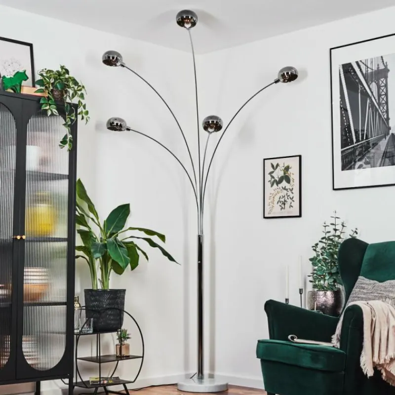 Suspension Verre Fumé-hofstein Nikkala Lampadaire Chrome, Blanc, 5 lumières