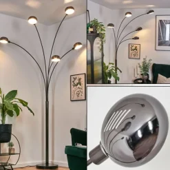 hofstein Nikkala Lampadaire Chrome, Noir, 5 lumières